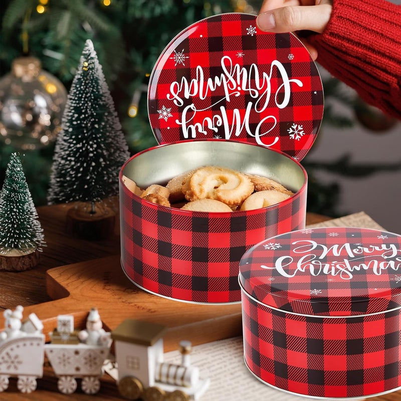 TangFee 6.5Inch Christmas Cookie Tins, Cookie Tins with Lids for Christmas Holiday Gift Giving, Metal Empty Round Cookie Containers, 6Pack - Image 2